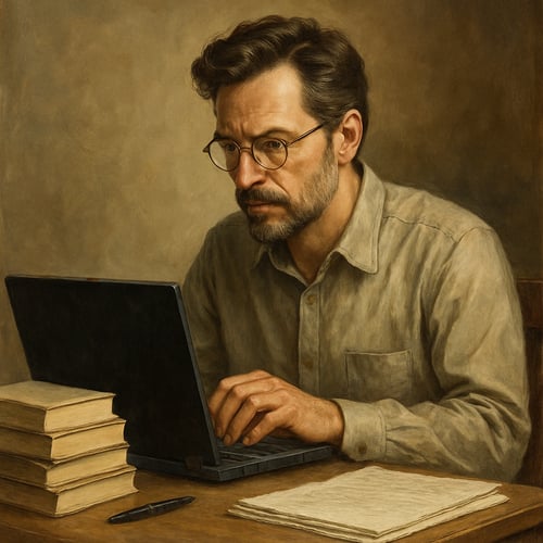 un escritor sentado en su computadora-1